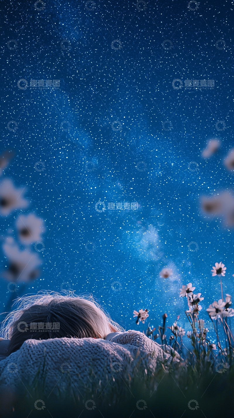 高清大图下载【趣麦麦图】仰望星空下的宁静夜晚