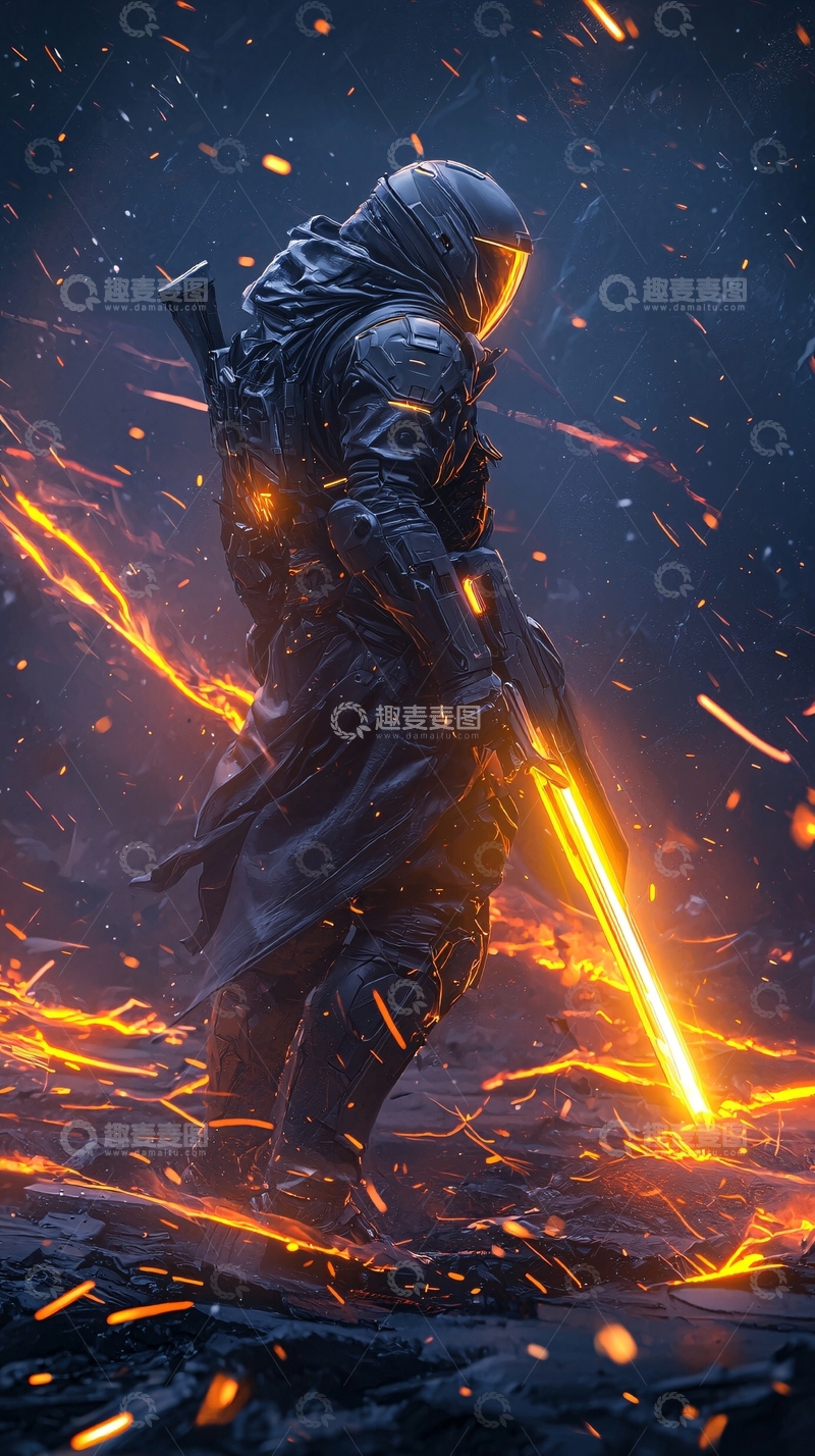 高清大图下载【趣麦麦图】未来战士在熔岩中战斗