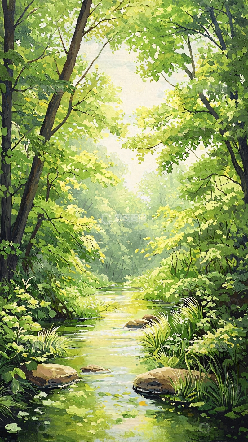 高清大图下载【趣麦麦图】夏日森林小溪风景