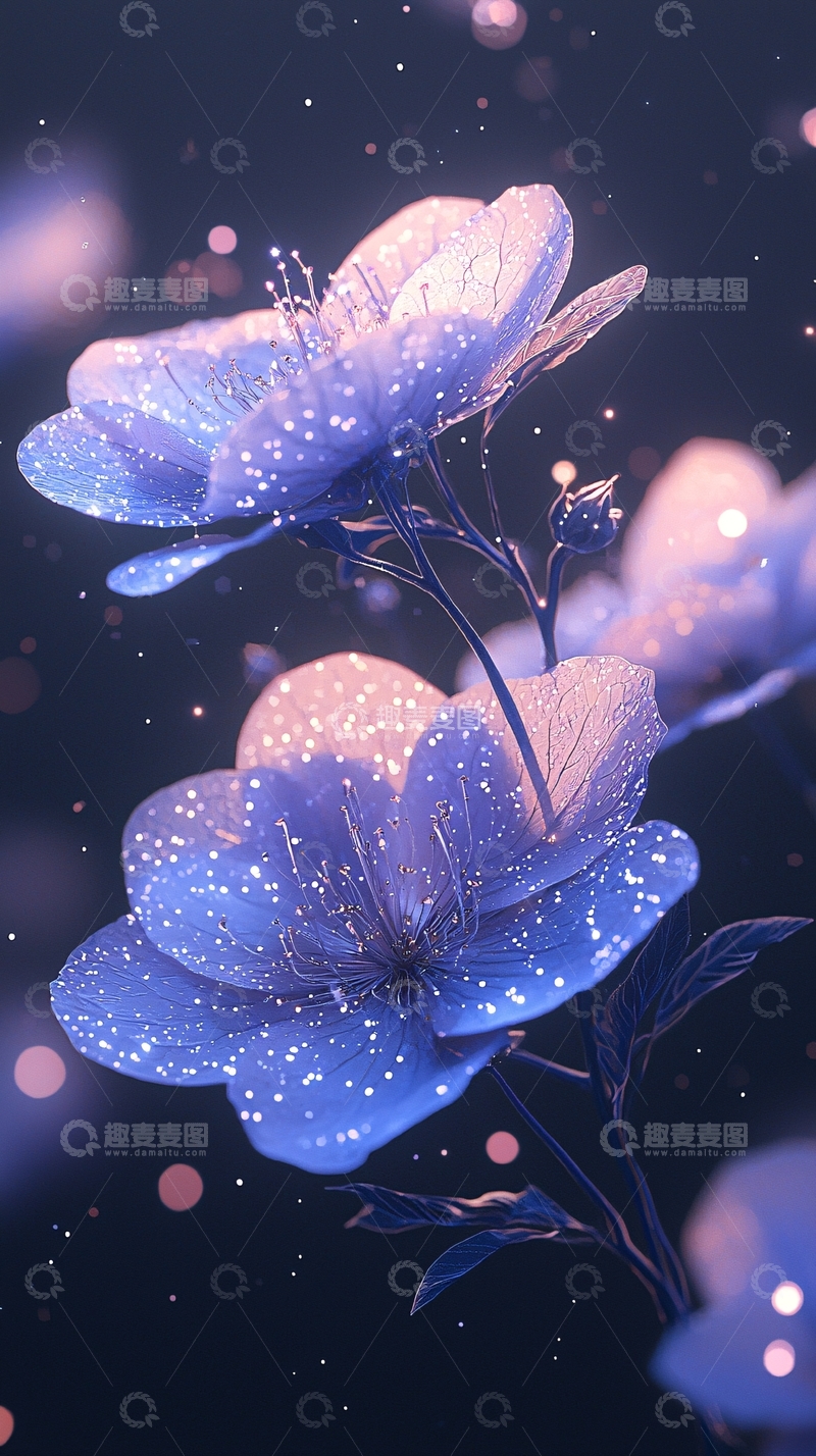 高清大图下载【趣麦麦图】梦幻蓝色花朵背景图