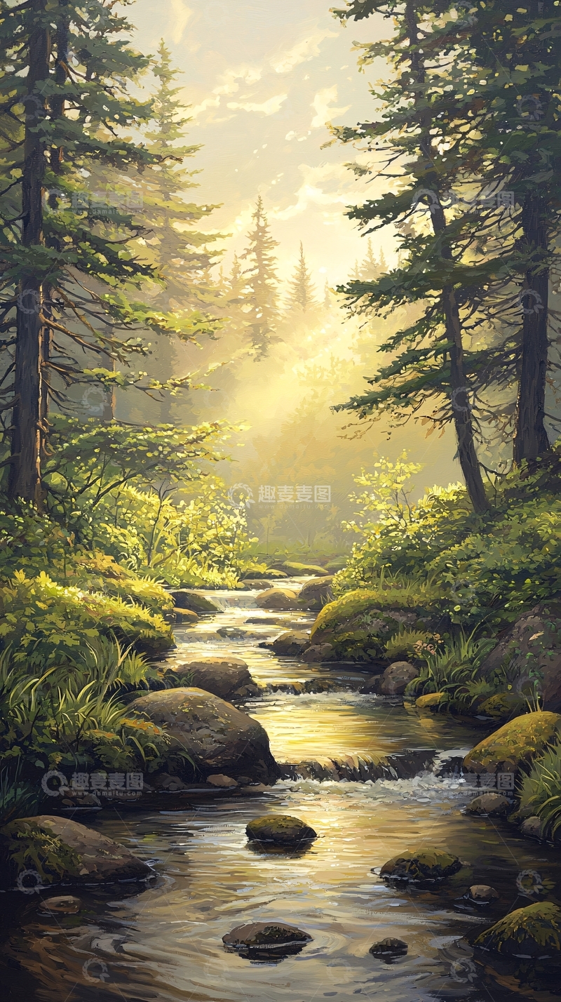 高清大图下载【趣麦麦图】晨光森林小溪