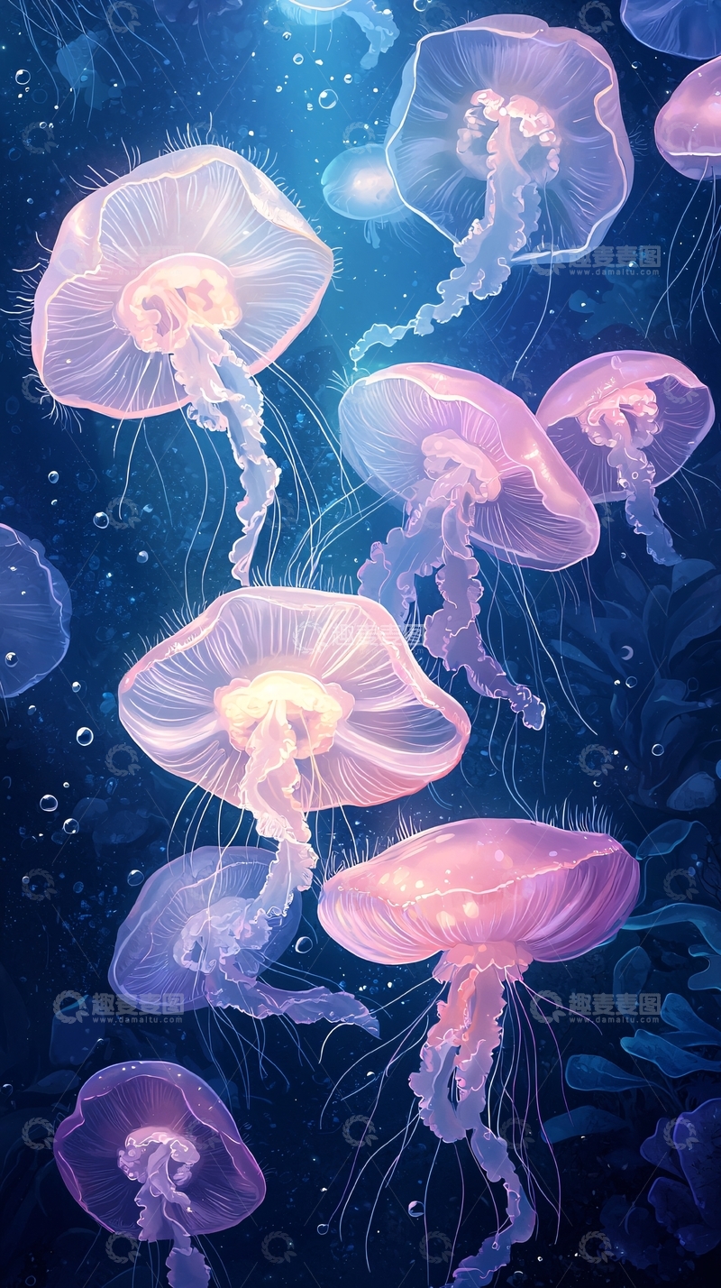 高清大图下载【趣麦麦图】梦幻海底水母群集