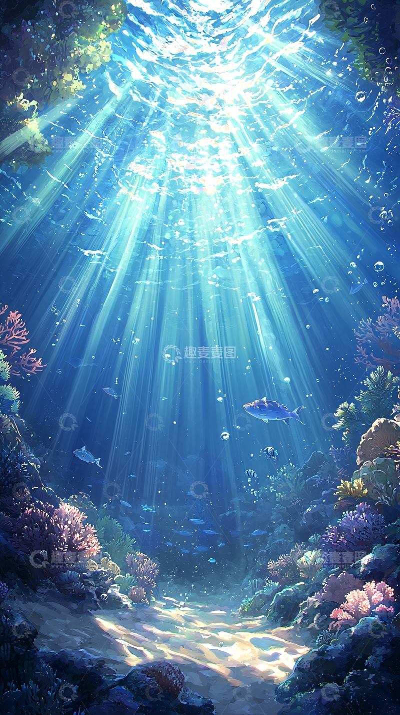 高清大图下载【趣麦麦图】海底阳光下的珊瑚礁