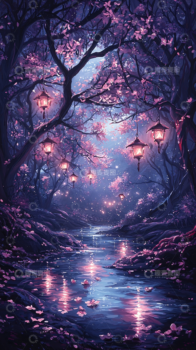 高清大图下载【趣麦麦图】梦幻森林小径夜景