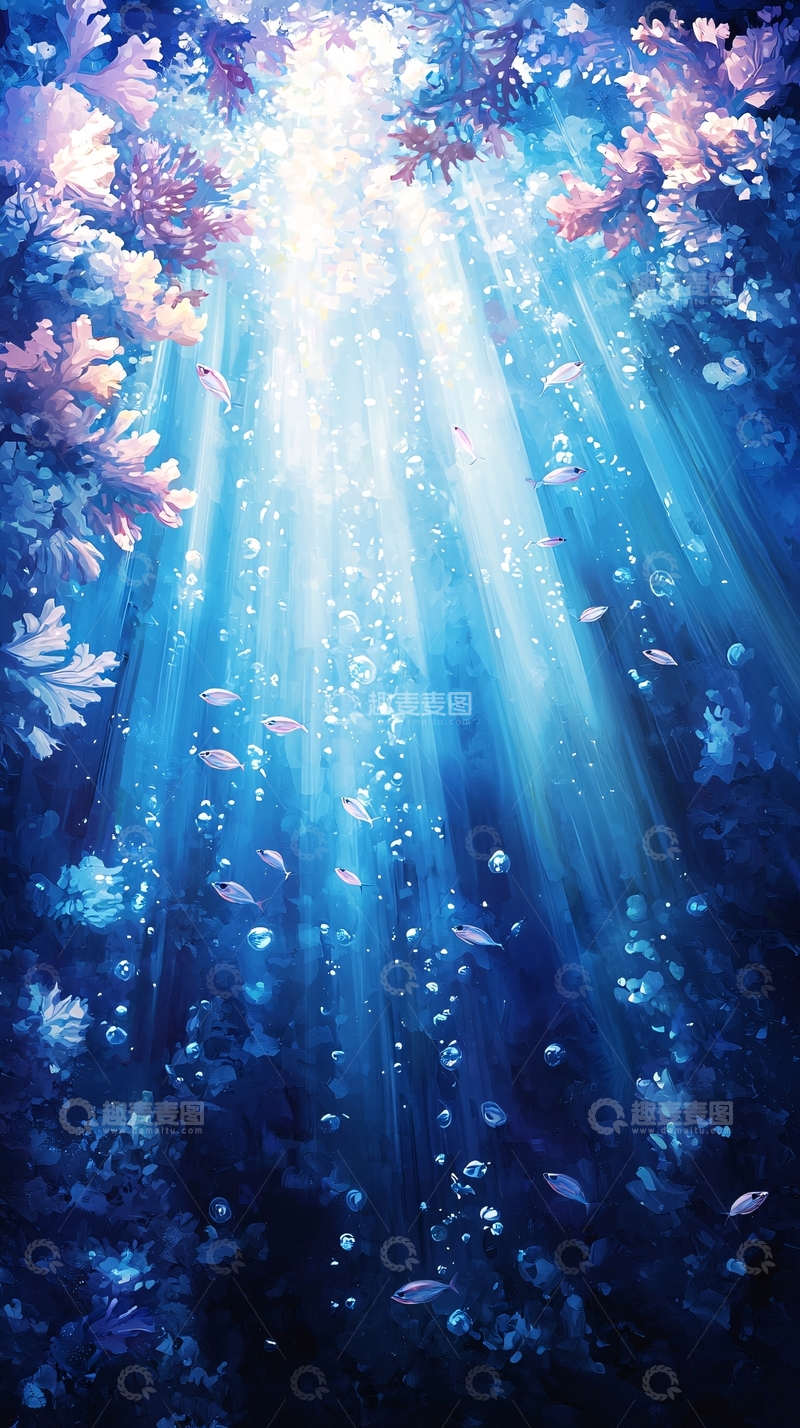 高清大图下载【趣麦麦图】海底阳光下的鱼群