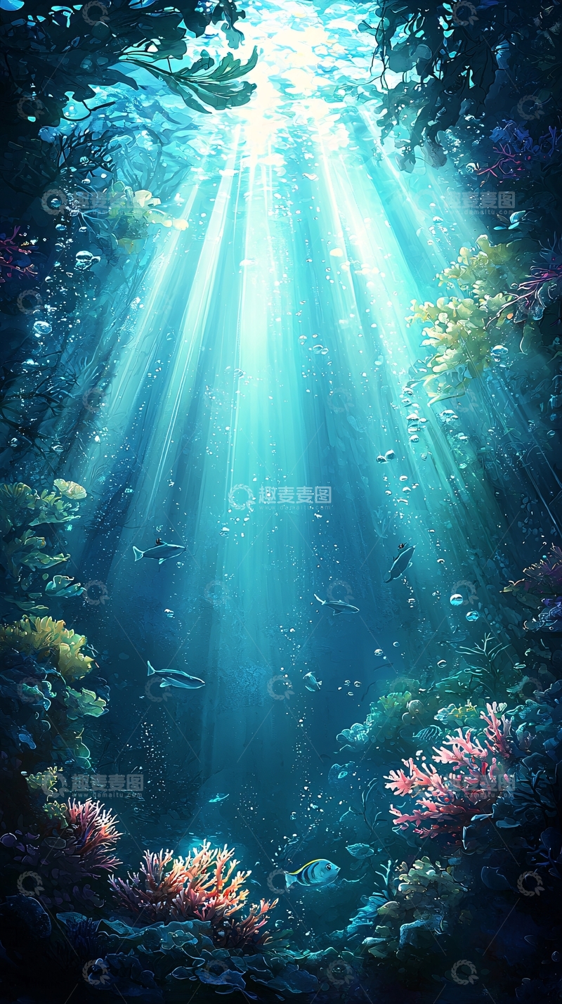 高清大图下载【趣麦麦图】海底世界光影下的珊瑚礁