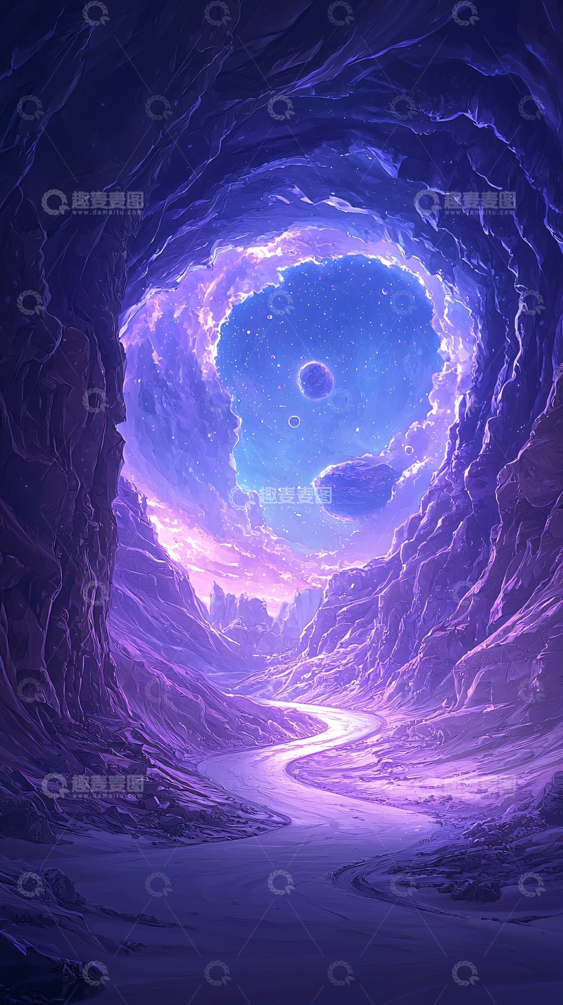 高清大图下载【趣麦麦图】紫色洞穴与星空背景