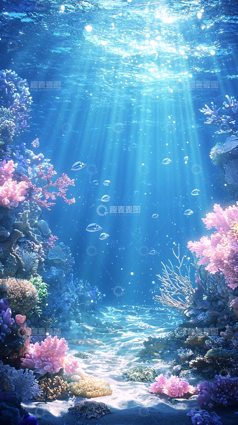 高清大图下载【趣麦麦图】海底珊瑚鱼群光影