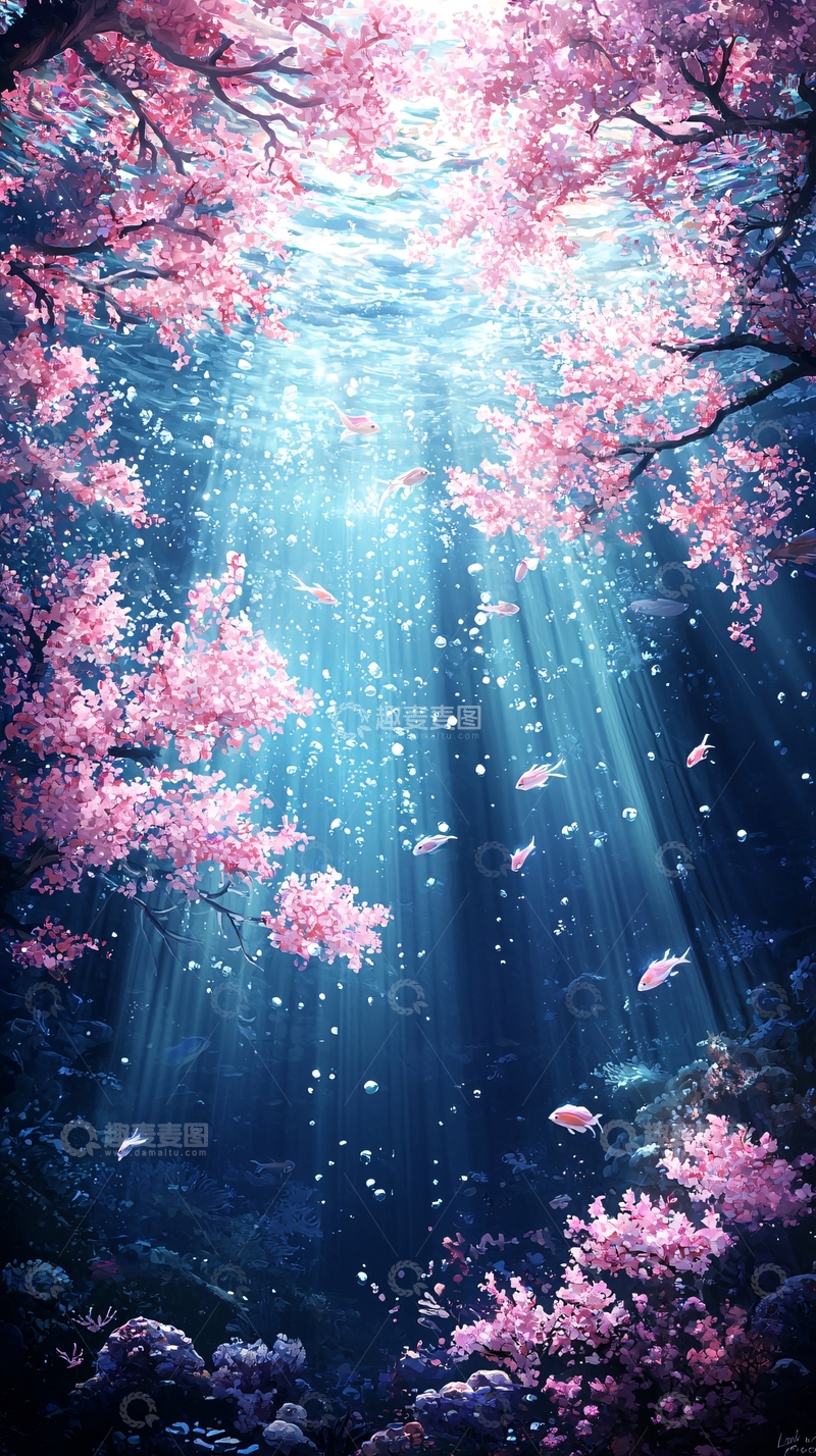 高清大图下载【趣麦麦图】梦幻海底樱花树风景