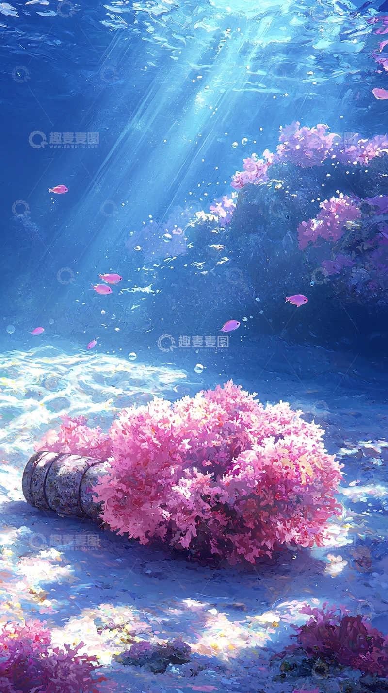 高清大图下载【趣麦麦图】海底珊瑚礁与光束