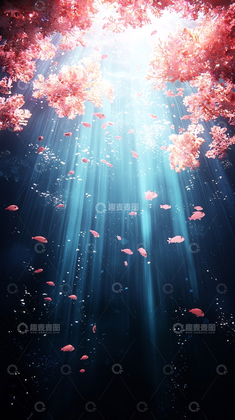 高清大图下载【趣麦麦图】海底阳光下的珊瑚与鱼群