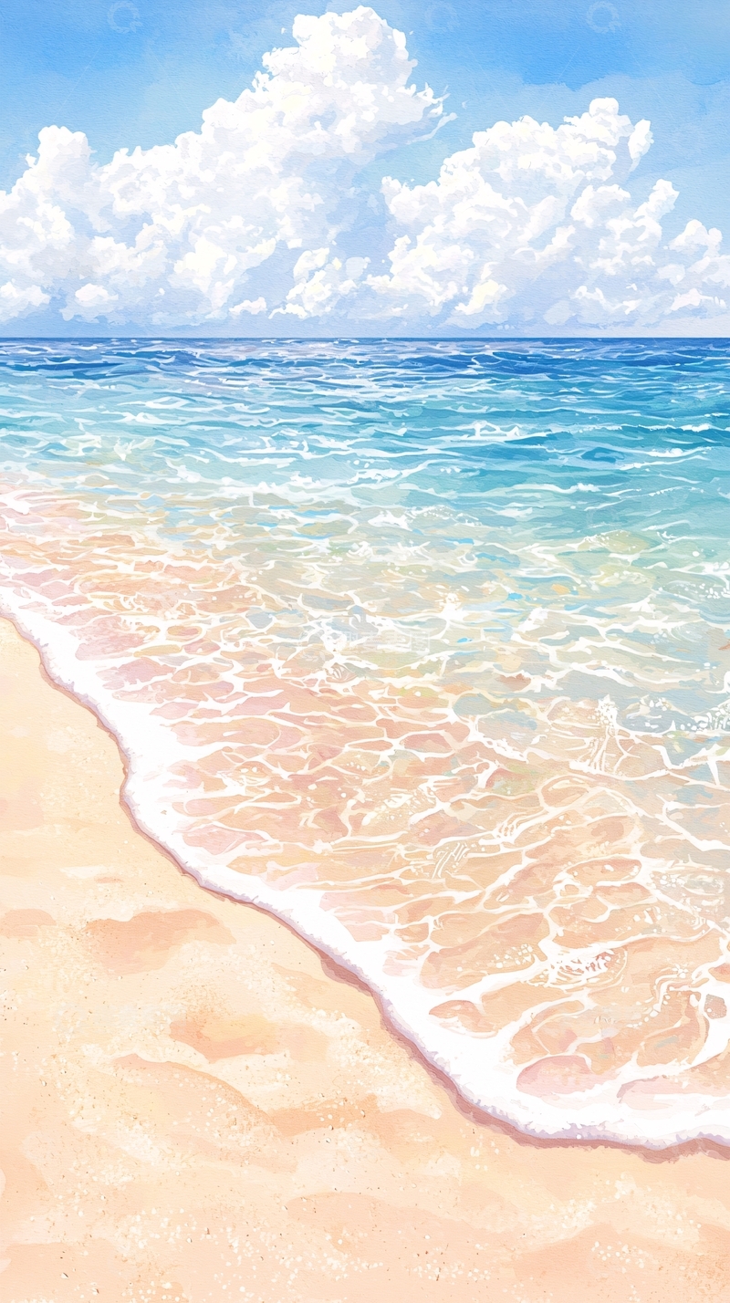 高清大图下载【趣麦麦图】夏日海滩风景插画
