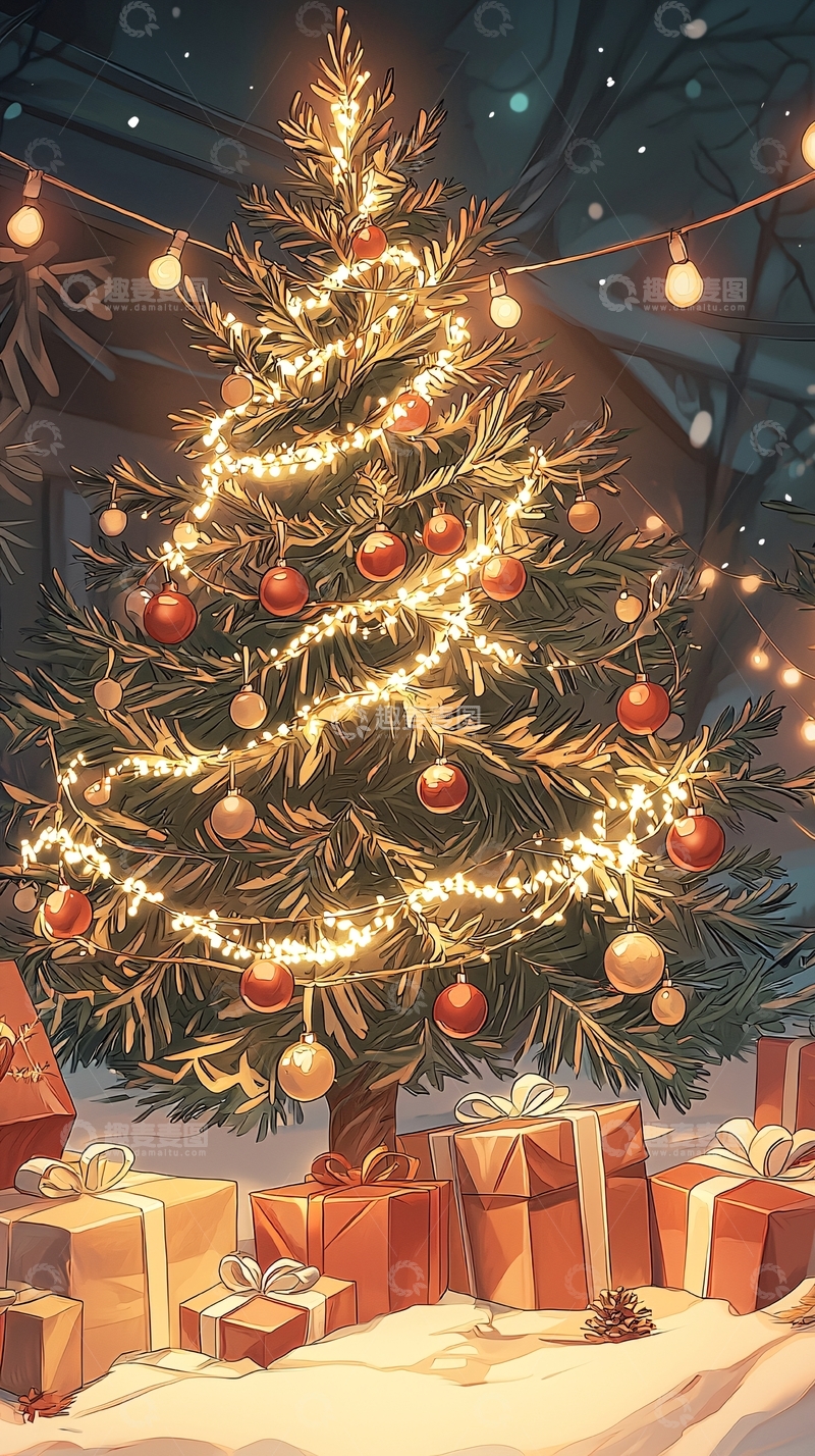 高清大图下载【趣麦麦图】圣诞树礼物盒装饰场景