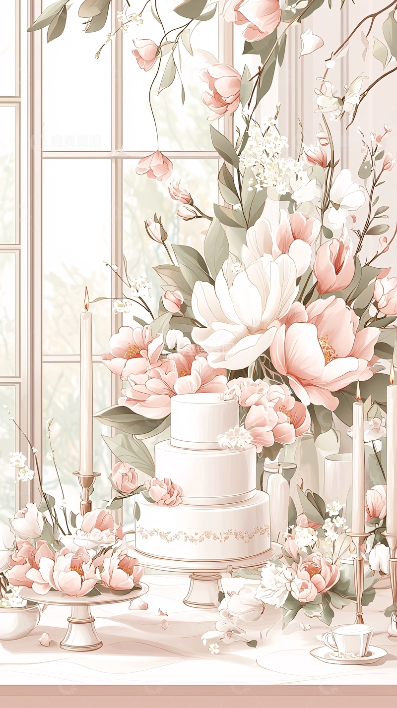 高清大图下载【趣麦麦图】浪漫婚礼蛋糕与花束装饰