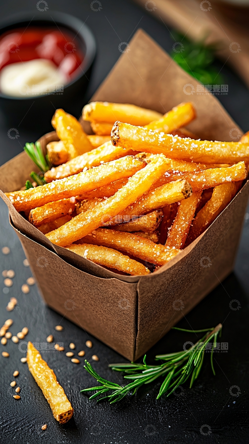 高清大图下载【趣麦麦图】香脆薯条配迷迭香和番茄酱