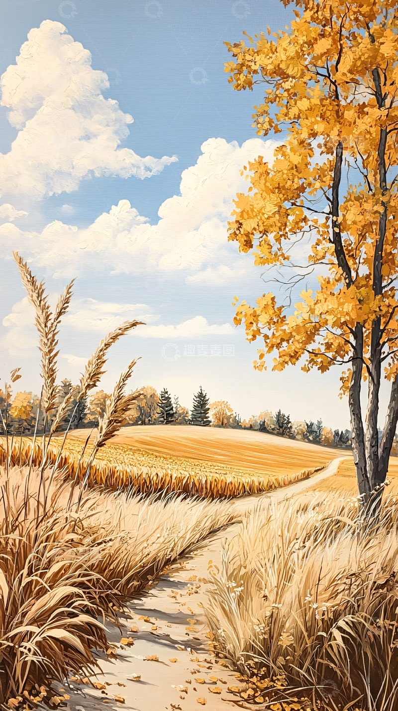 高清大图下载【趣麦麦图】秋日田野小径风景画