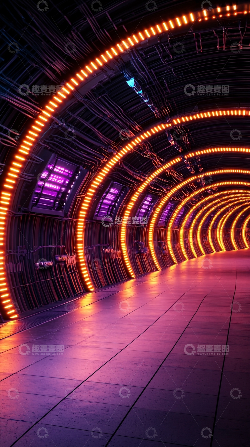 高清大图下载【趣麦麦图】未来科技隧道灯光走廊