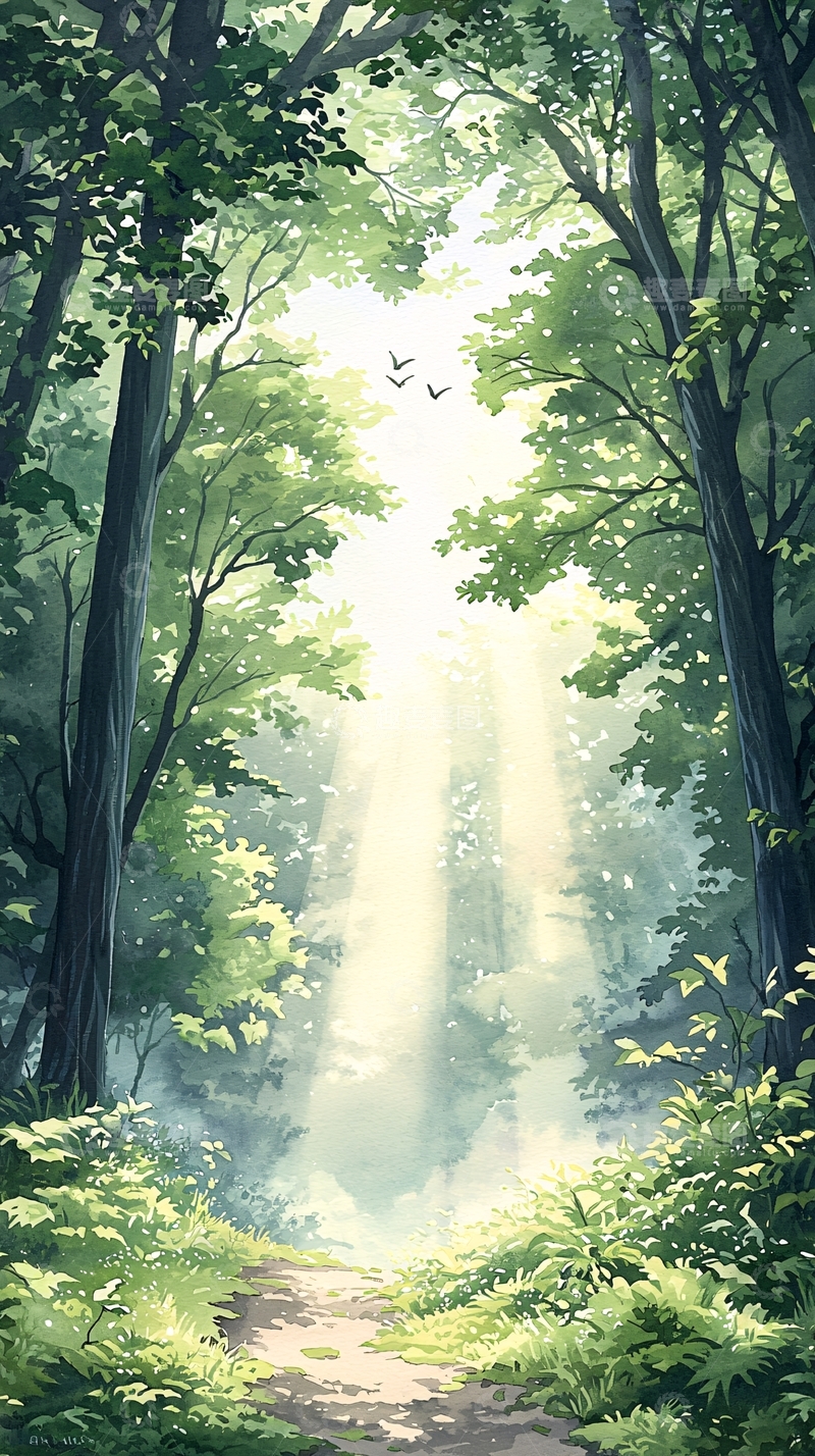 高清大图下载【趣麦麦图】森林中的阳光小径