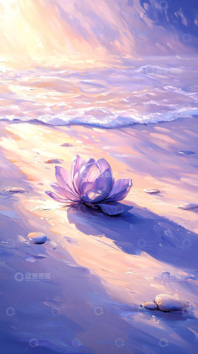 高清大图下载【趣麦麦图】紫色莲花海滩风景