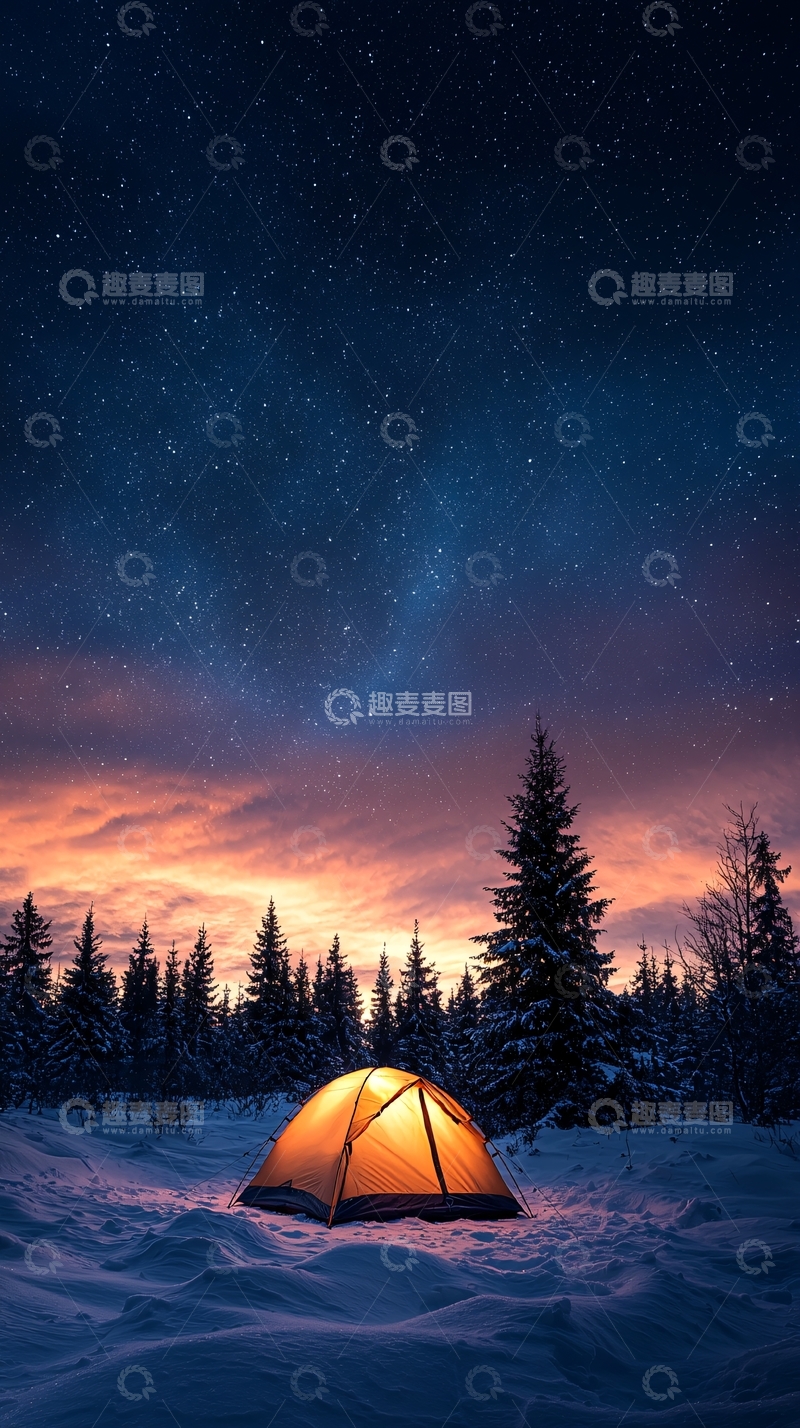 高清大图下载【趣麦麦图】冬夜露营帐篷下的星空