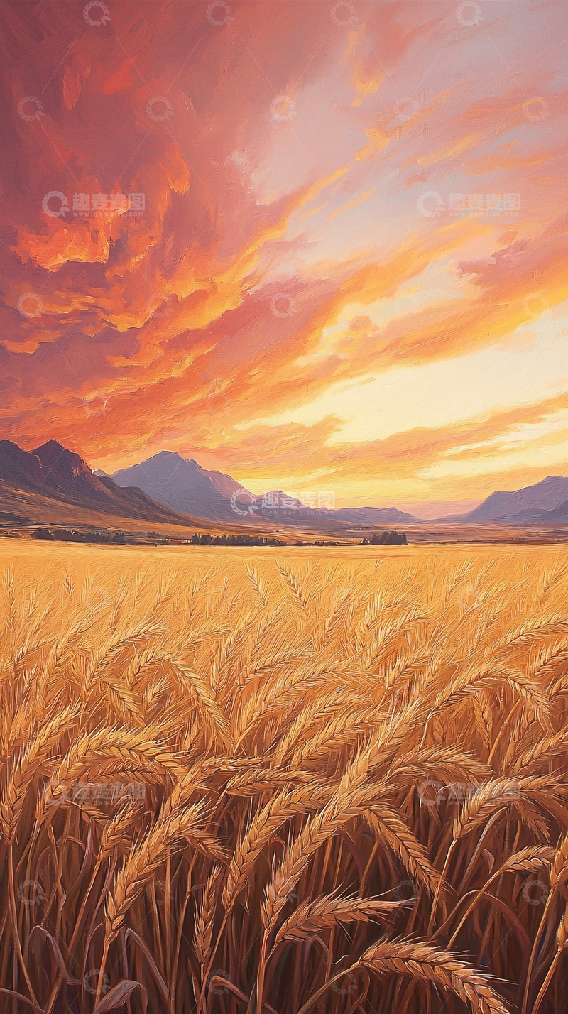 高清大图下载【趣麦麦图】金色麦田与壮丽山景