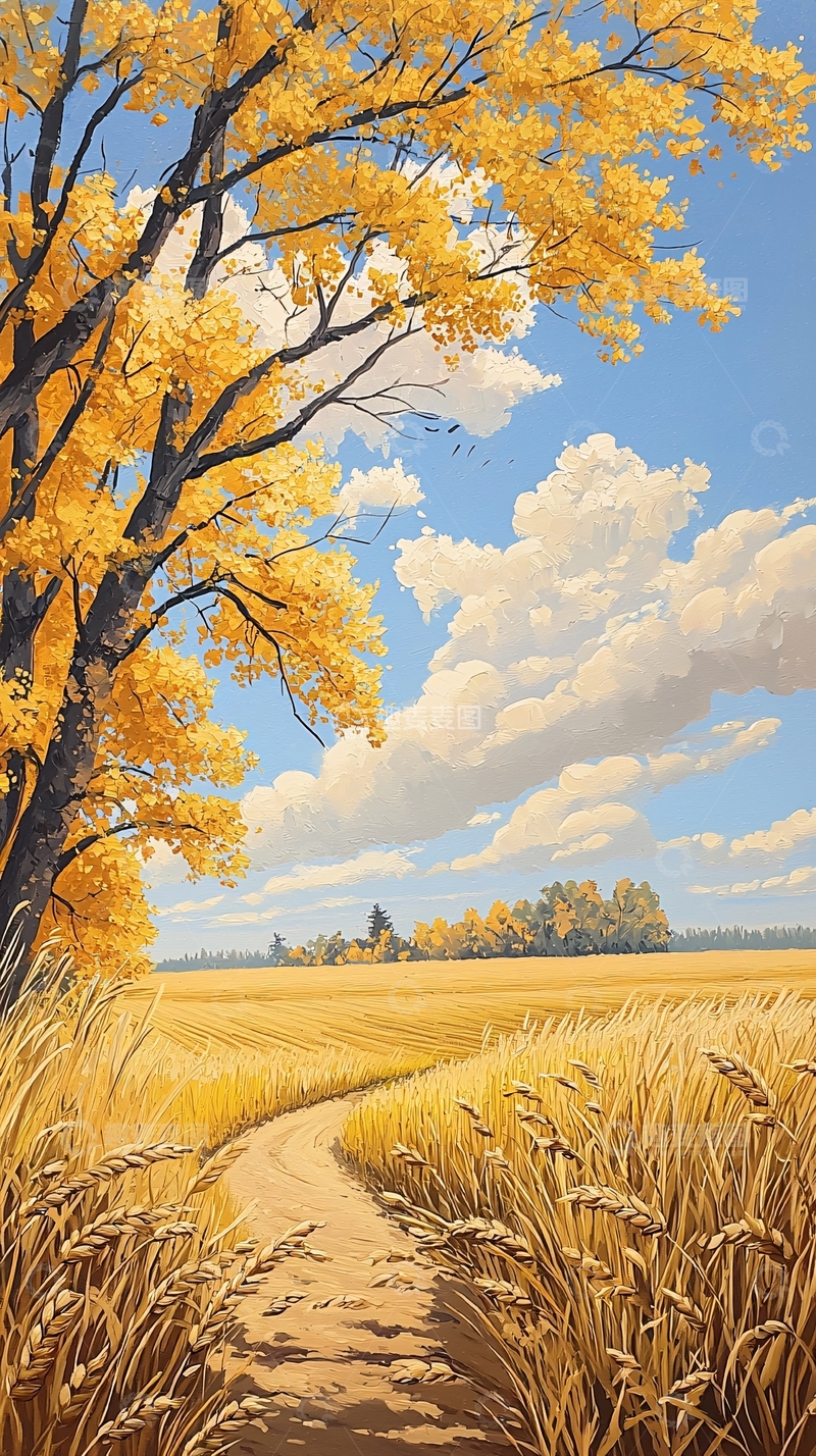 高清大图下载【趣麦麦图】秋日麦田小径风景