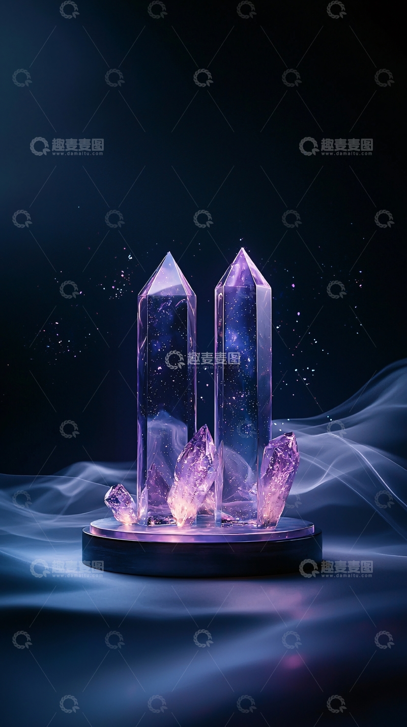 高清大图下载【趣麦麦图】梦幻水晶柱与烟雾背景
