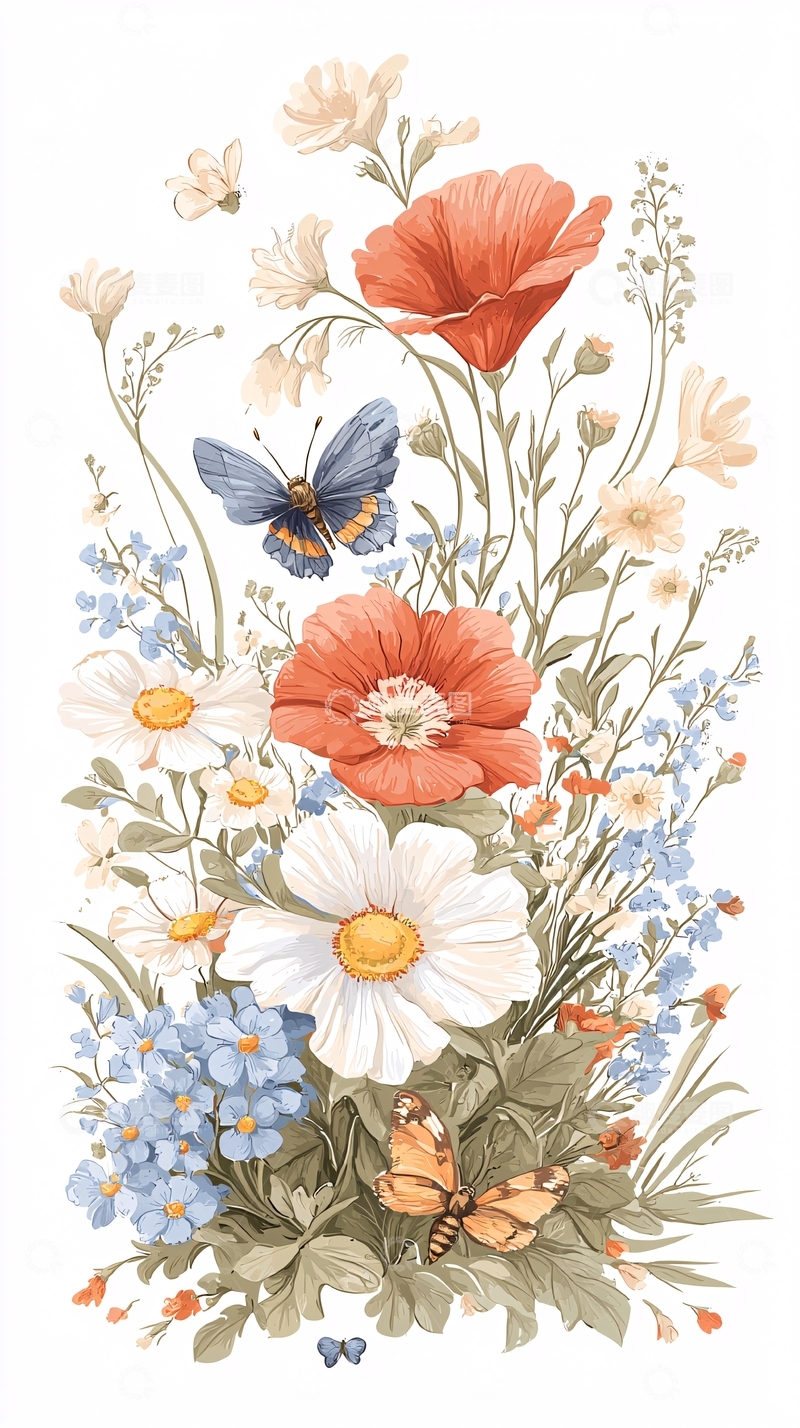 高清大图下载【趣麦麦图】夏日花蝶插画素材