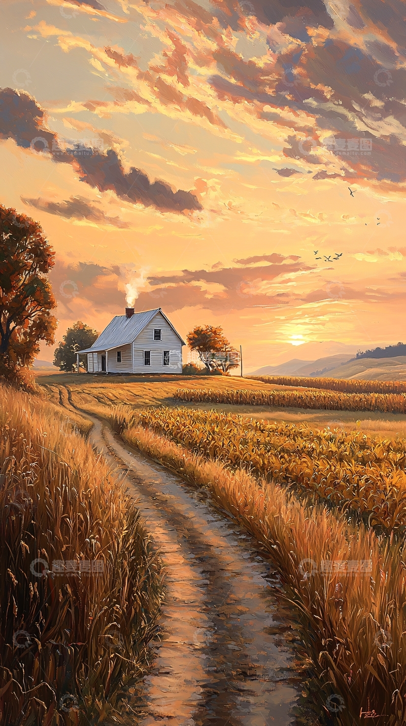 高清大图下载【趣麦麦图】秋日田园小屋风景