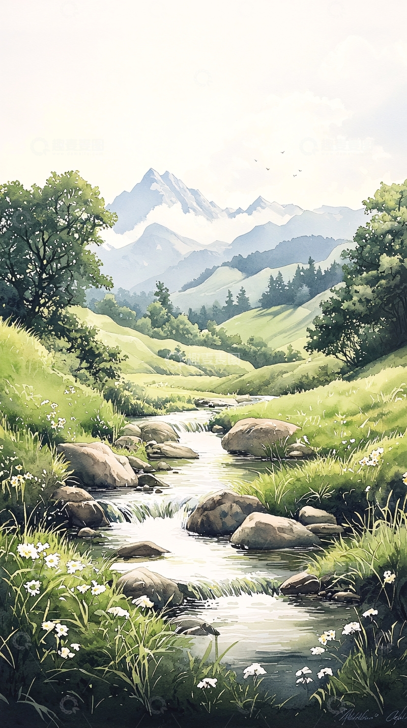 高清大图下载【趣麦麦图】山间小溪风景画
