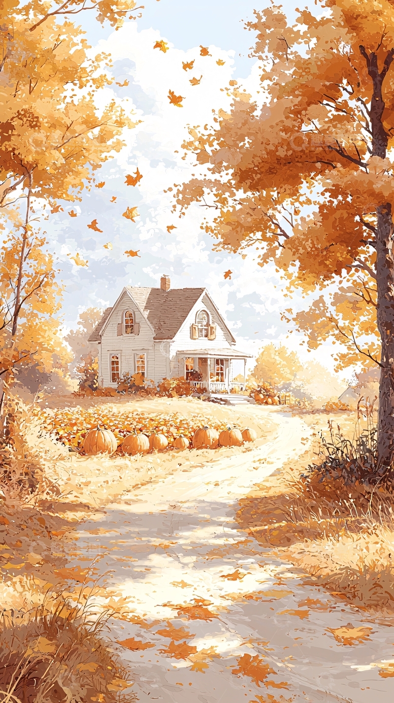 高清大图下载【趣麦麦图】秋日小屋南瓜丰收