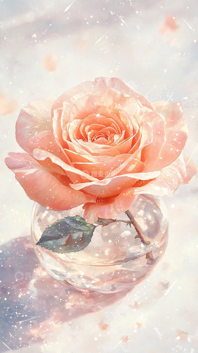 高清大图下载【趣麦麦图】粉玫瑰花插在玻璃杯中