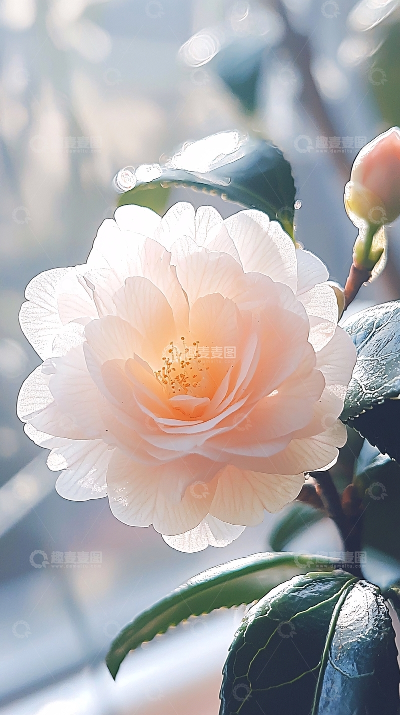 高清大图下载【趣麦麦图】阳光下的粉色茶花