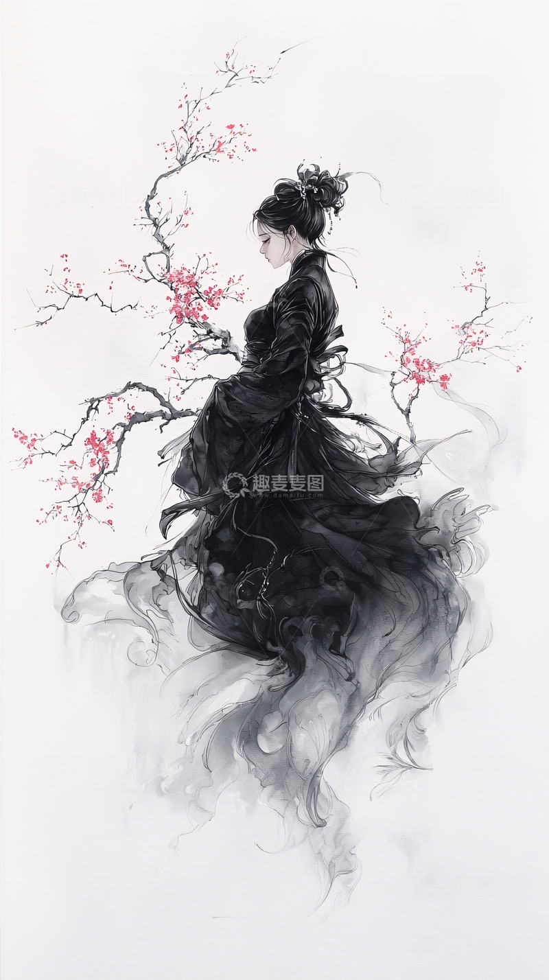 高清大图下载【趣麦麦图】古风女子与红梅图
