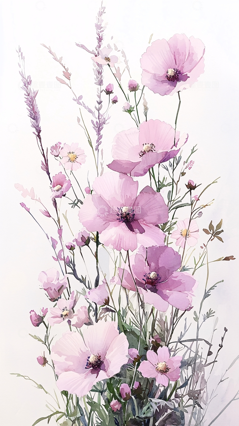 高清大图下载【趣麦麦图】紫色花朵手绘插画素材