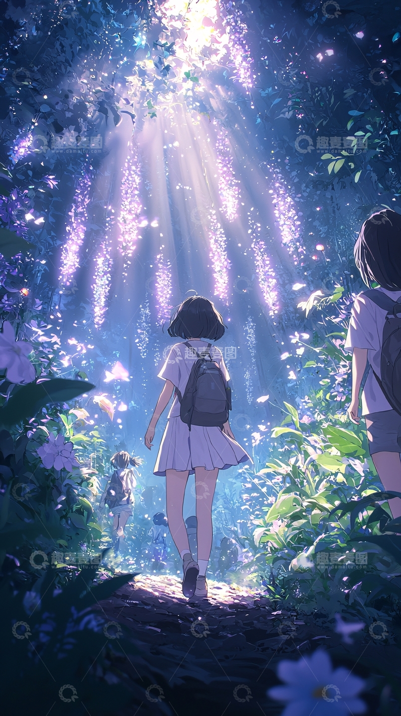 高清大图下载【趣麦麦图】森林中的阳光与女孩