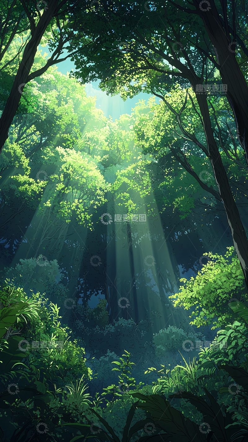 高清大图下载【趣麦麦图】森林中的阳光穿透
