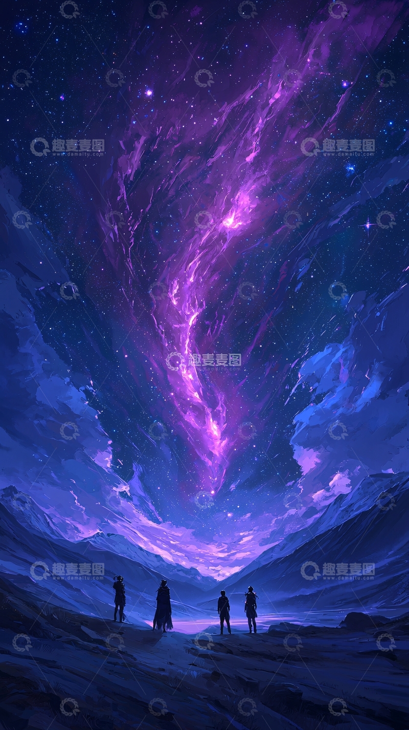 高清大图下载【趣麦麦图】梦幻星空下的神秘山谷