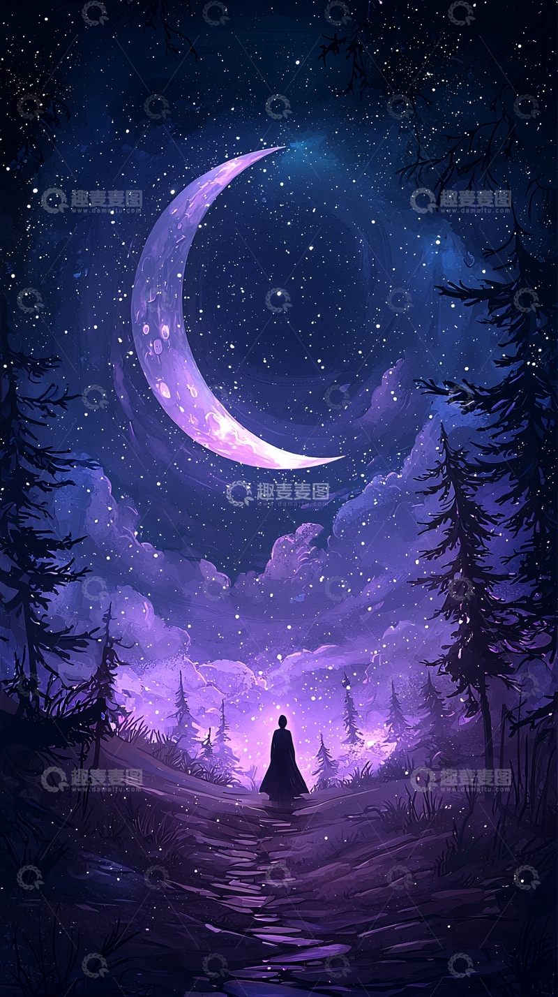 高清大图下载【趣麦麦图】夜色中的神秘森林之路