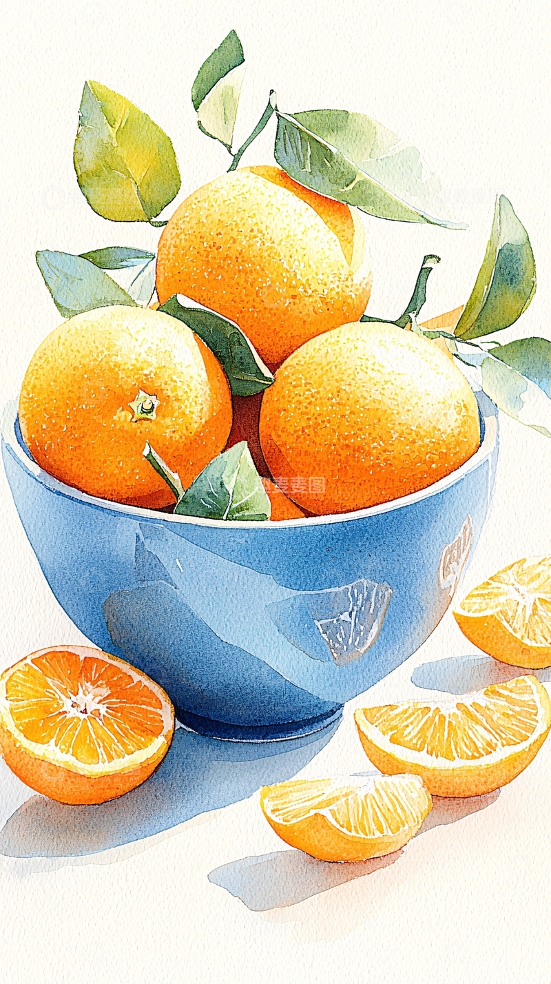 高清大图下载【趣麦麦图】橙子水果水彩画背景图
