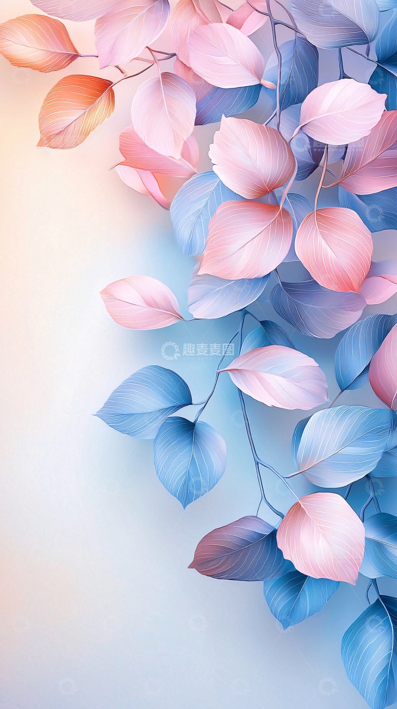 高清大图下载【趣麦麦图】梦幻渐变色彩叶子背景图