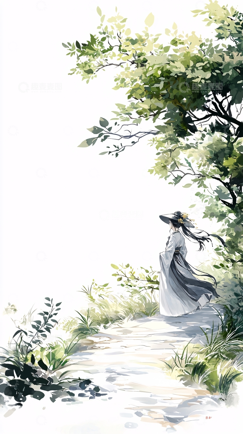 高清大图下载【趣麦麦图】古风女子漫步小径