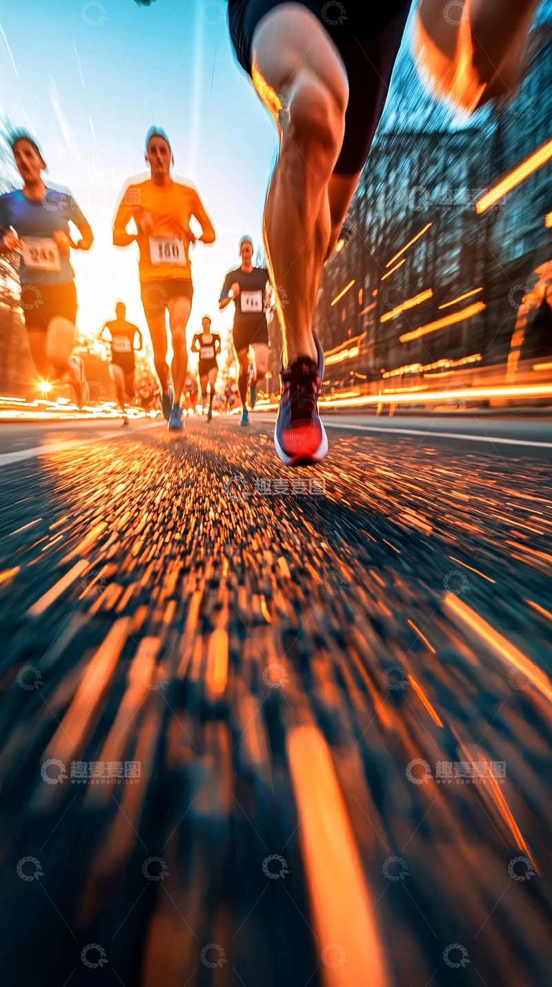 高清大图下载【趣麦麦图】马拉松赛跑夜景动态模糊效果