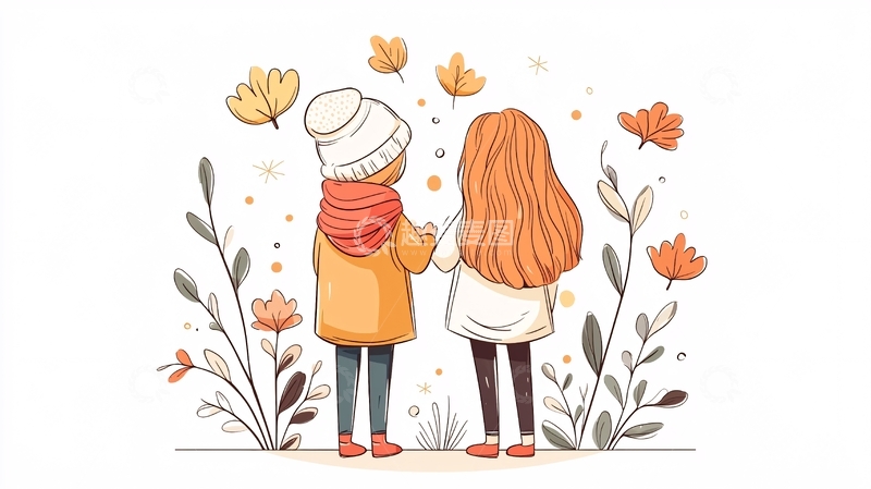 高清大图下载【趣麦麦图】秋日手牵手的温馨场景