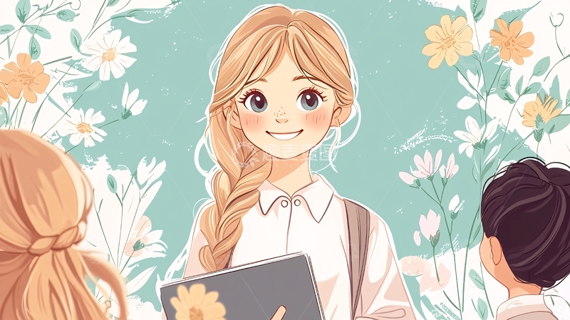 高清大图下载【趣麦麦图】校园青春花海人物插画