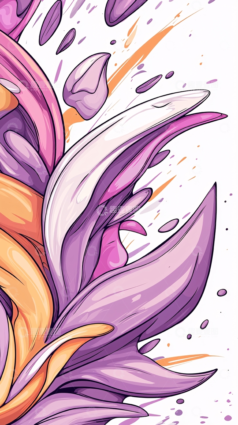 高清大图下载【趣麦麦图】紫色花朵动态插画素材