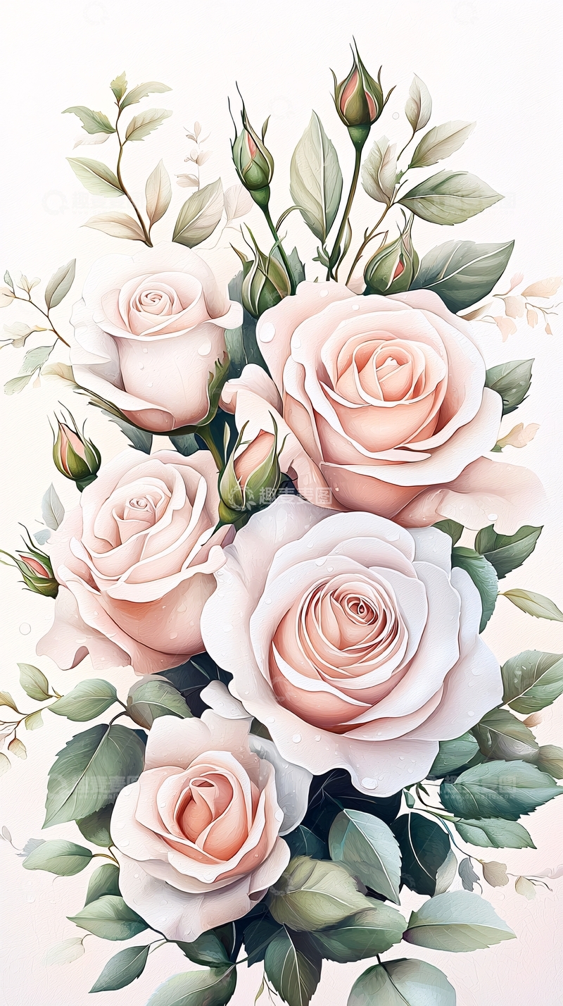 高清大图下载【趣麦麦图】粉色玫瑰花束插画素材