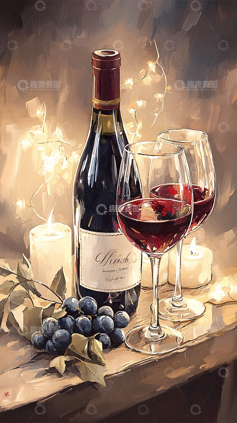 高清大图下载【趣麦麦图】红酒与蜡烛的艺术静物画