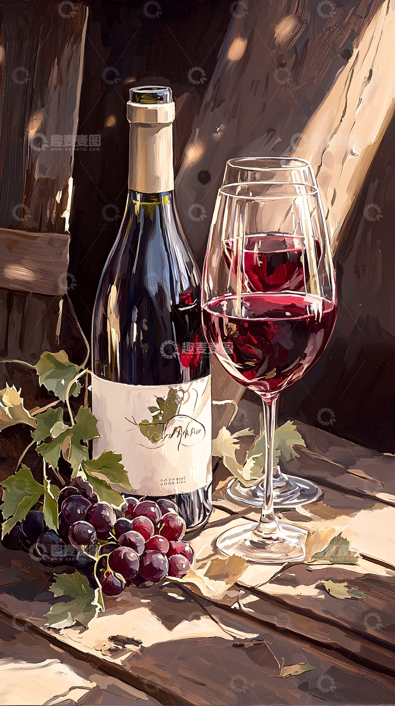 高清大图下载【趣麦麦图】红酒葡萄静物画