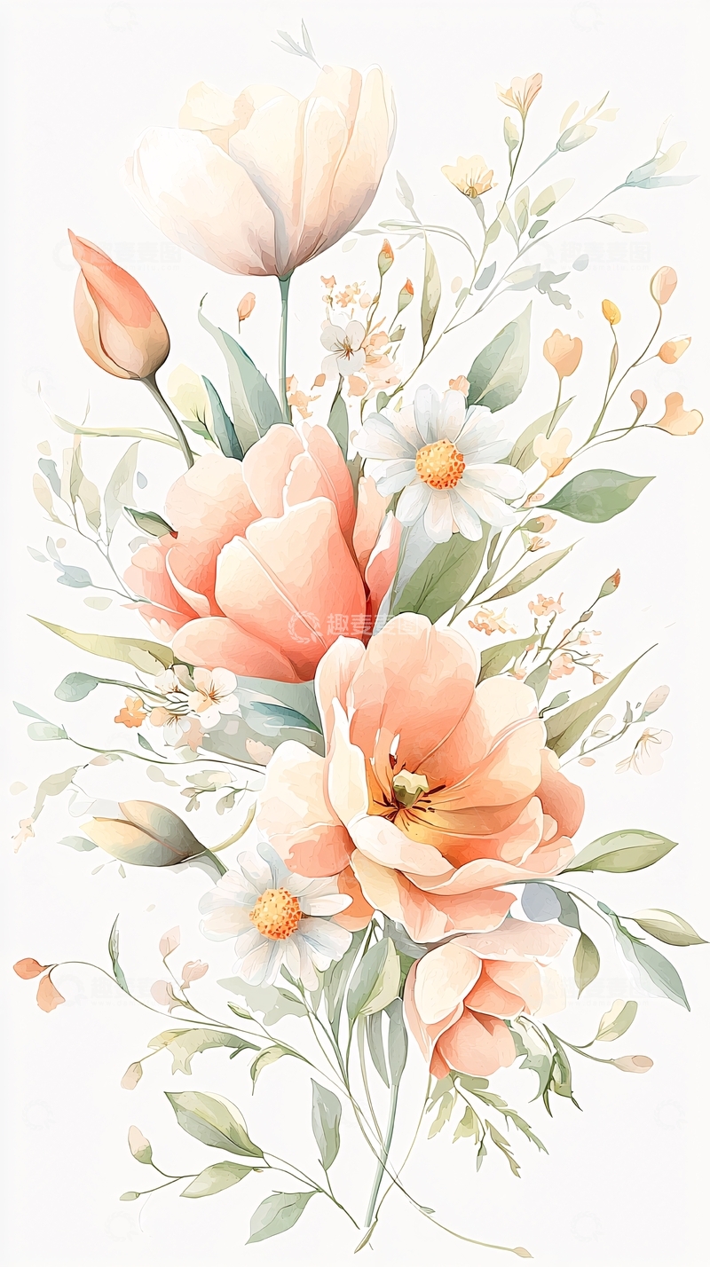高清大图下载【趣麦麦图】清新花卉手绘插画素材